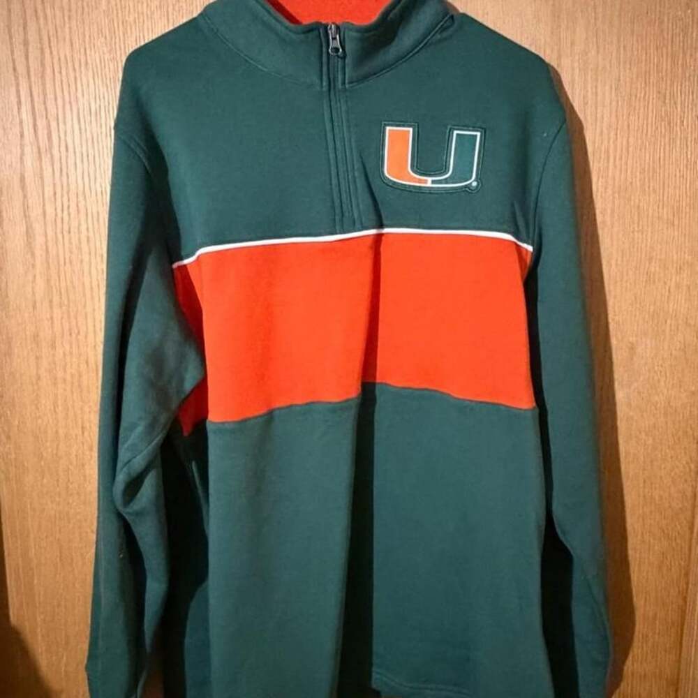 Fanatics Miami Hurricanes Quarter Zip Sweatshirt Green Orange L